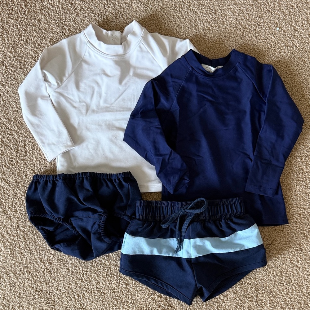 Kids Navy & White Long Sleeve Swim Set